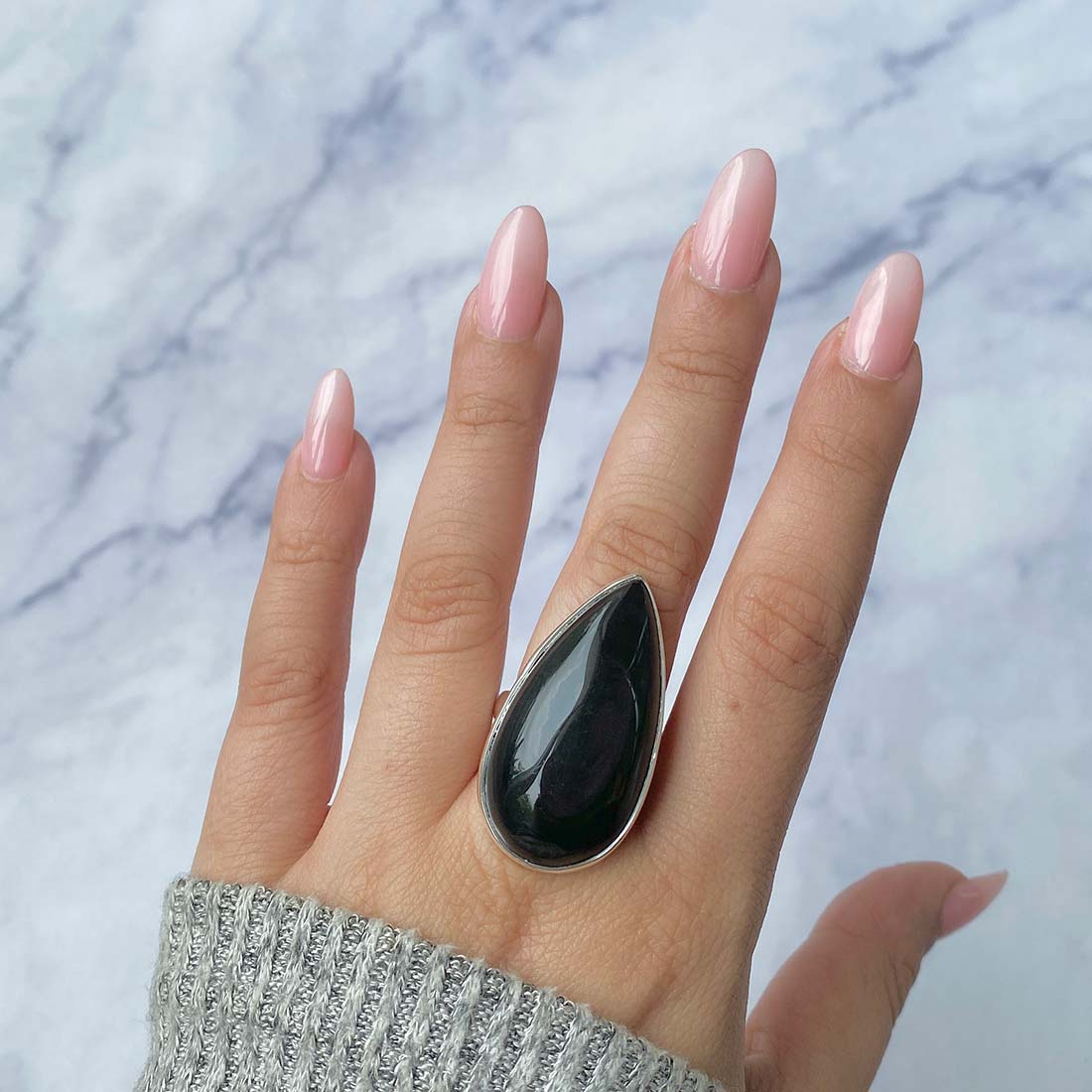 Black Obsidian Adjustable Ring-(BAO-R-17.)